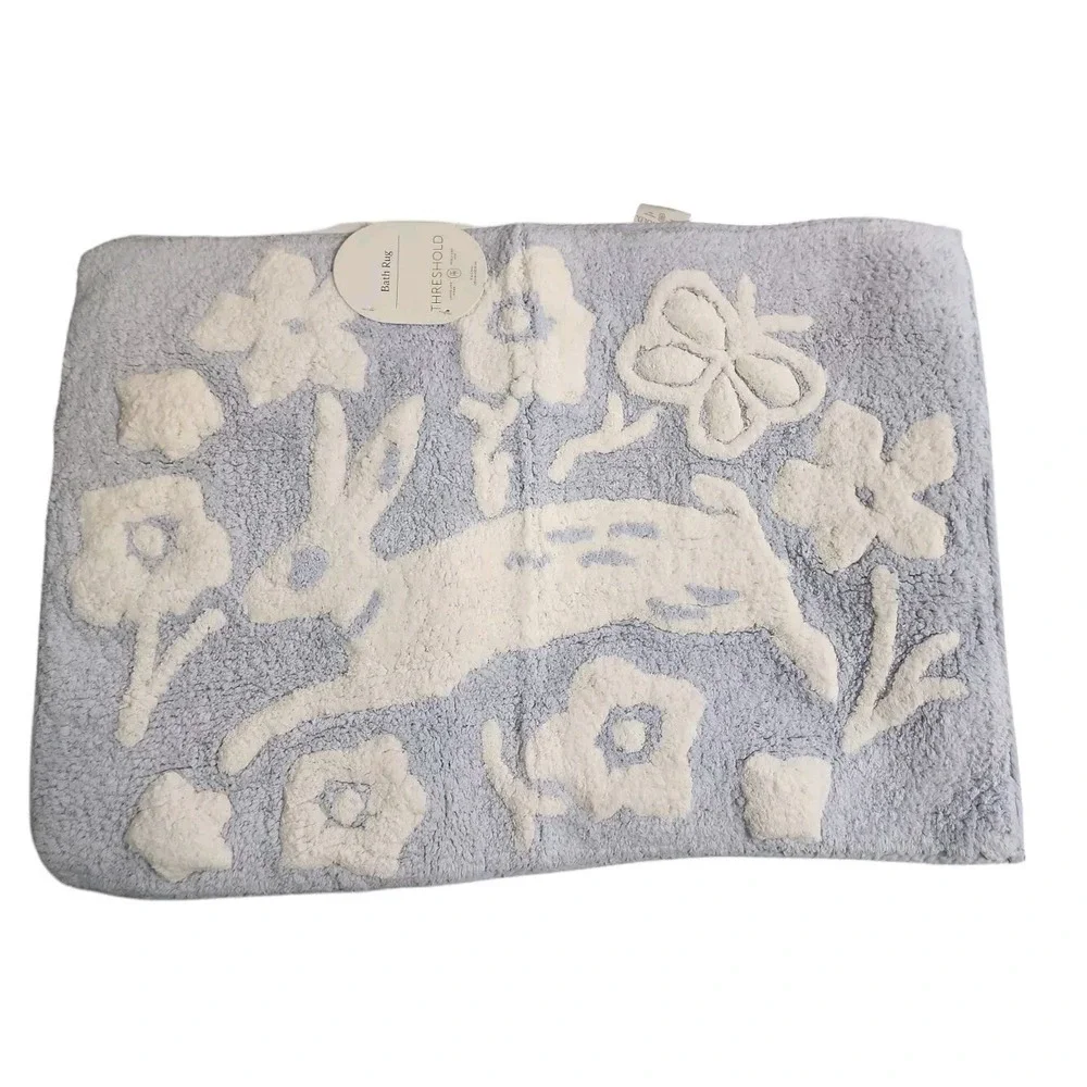 Threshold Bunny Rabbit Blue & White Cotton Bath Rug, 17